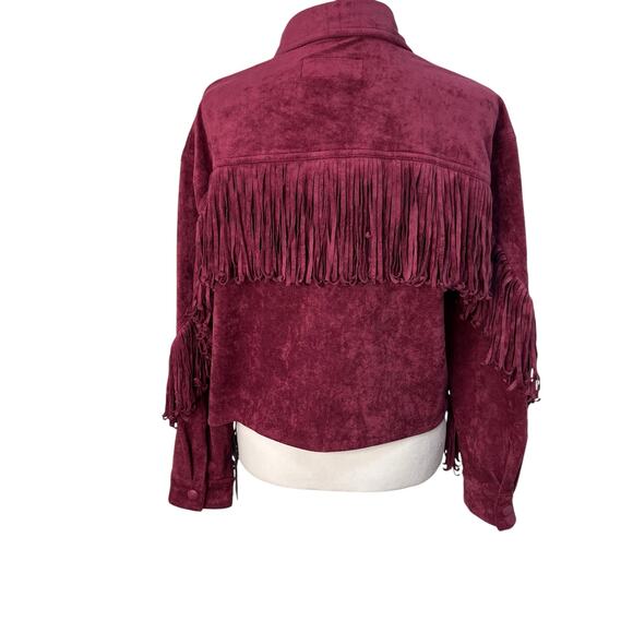 Blank NYC Free People XS Twist Shout Vegan Leather Suede Jacket Pink Fringe NWT - Picture 4 of 16